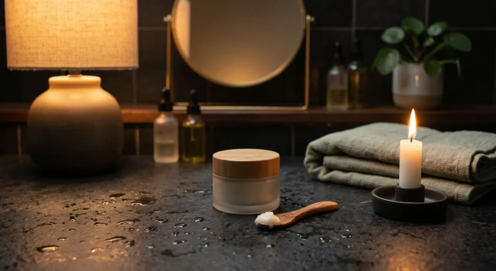 CBD evening skincare with balm and candle