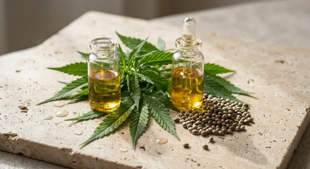 Hanfblätter und CBD-Öl – natürliche CO₂-Extraktion
